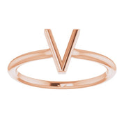 14K Rose Initial V Ring