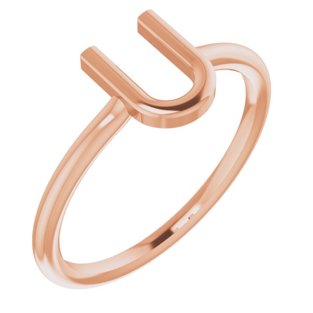 14K Rose Initial U Ring