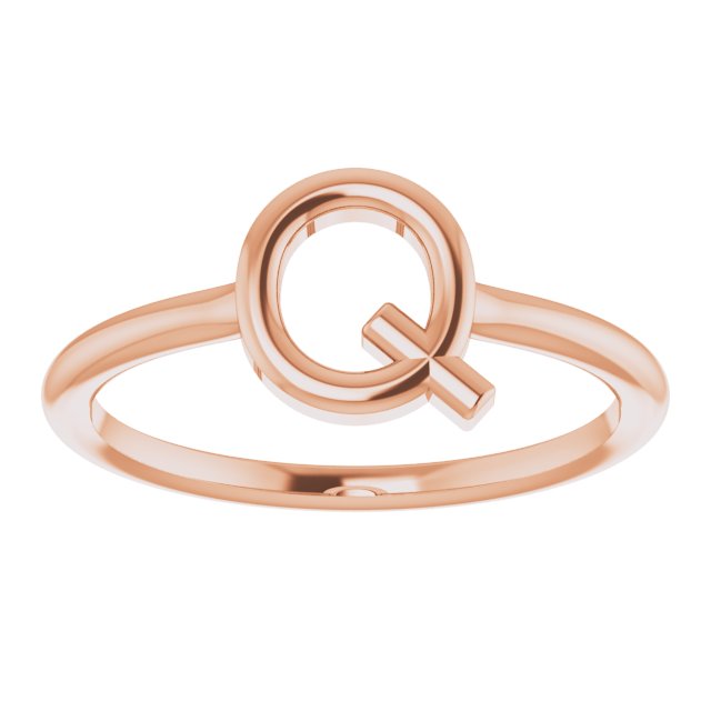 14K Rose Initial Q Ring