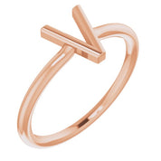 14K Rose Initial V Ring