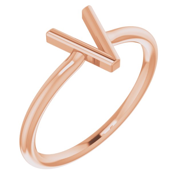 14K Rose Initial V Ring