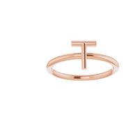 14K Rose Initial T Ring