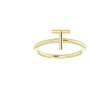 14K Yellow Initial T Ring