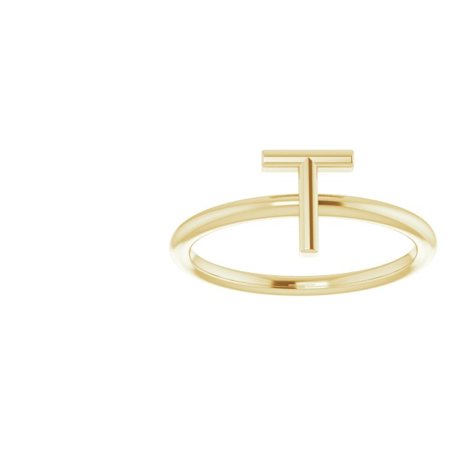 14K Yellow Initial T Ring