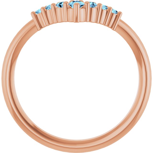 14K Rose Natural Aquamarine Graduated V Ring