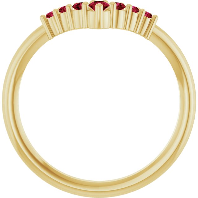 14K Yellow Natural Ruby Graduated V Ring