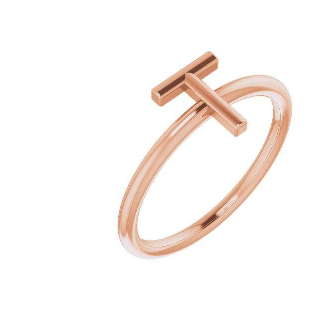 14K Rose Initial T Ring