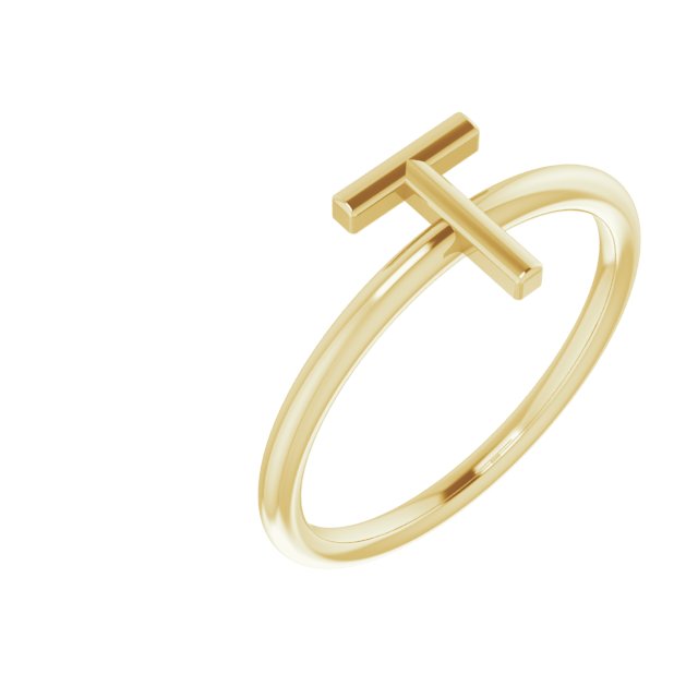 14K Yellow Initial T Ring