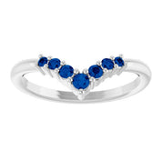 Sterling Silver Natural Blue Sapphire Graduated V Ring