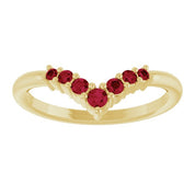 14K Yellow Natural Ruby Graduated V Ring