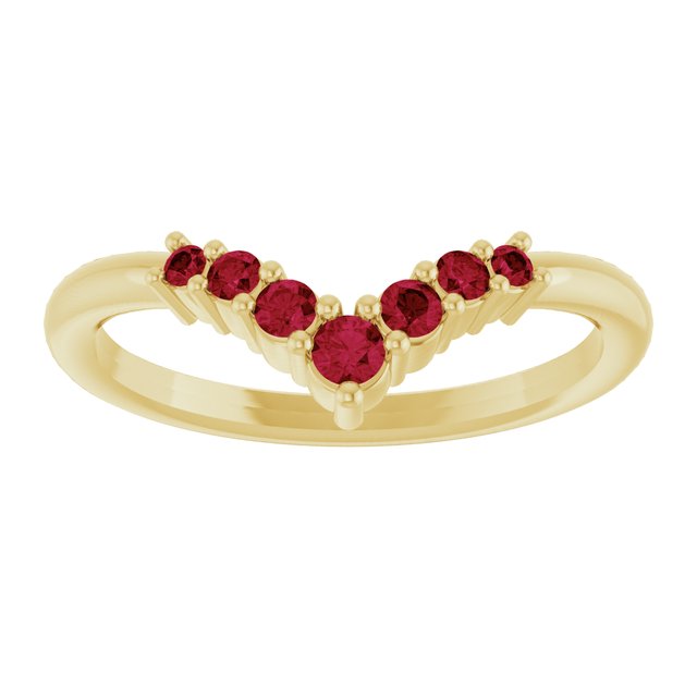 14K Yellow Natural Ruby Graduated V Ring