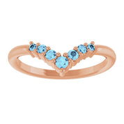 14K Rose Natural Aquamarine Graduated V Ring