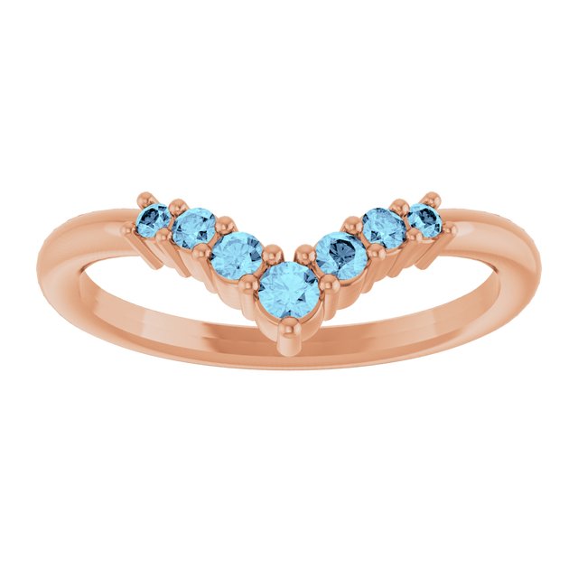 14K Rose Natural Aquamarine Graduated V Ring