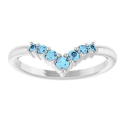 Platinum Natural Aquamarine Graduated V Ring