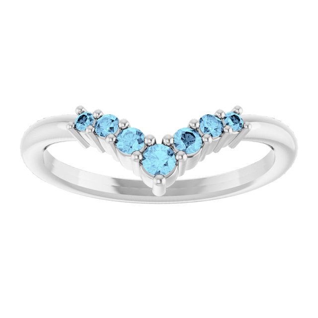 Platinum Natural Aquamarine Graduated V Ring
