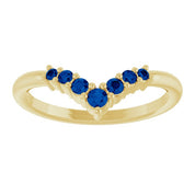 14K Yellow Natural Blue Sapphire Graduated V Ring