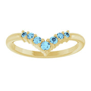 14K Yellow Natural Aquamarine Graduated V Ring
