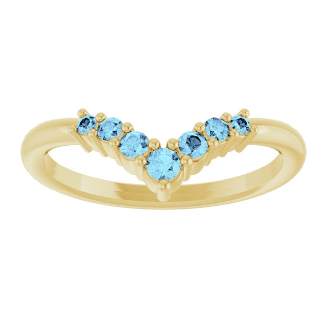 14K Yellow Natural Aquamarine Graduated V Ring