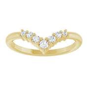 14K Yellow Natural White Sapphire Graduated V Ring