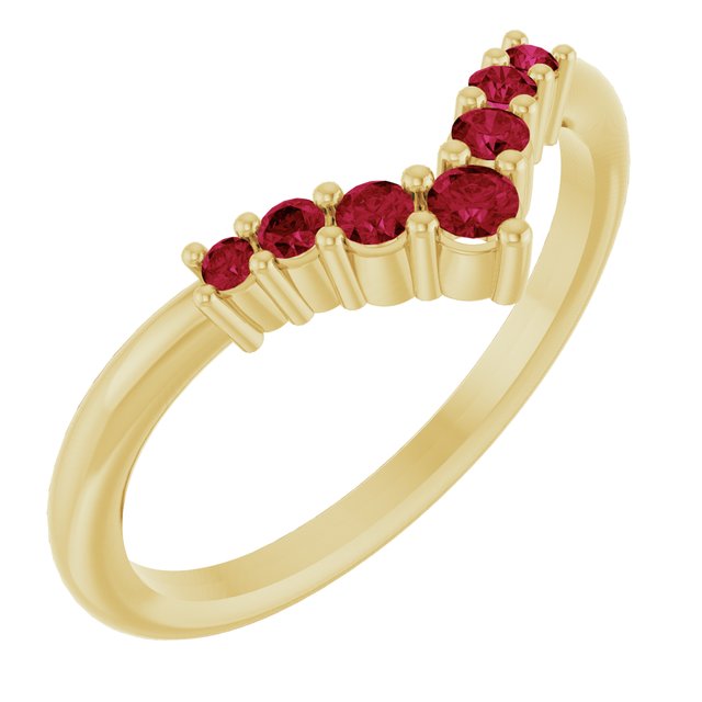 14K Yellow Natural Ruby Graduated V Ring