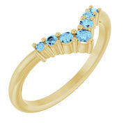 14K Yellow Natural Aquamarine Graduated V Ring