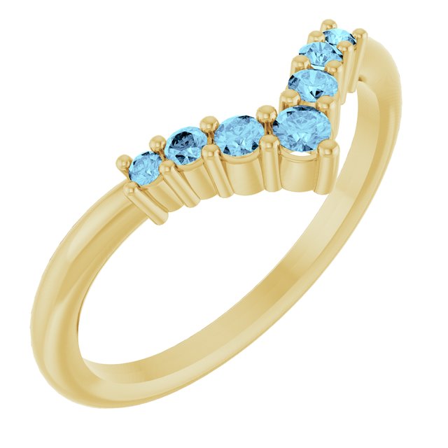 14K Yellow Natural Aquamarine Graduated V Ring