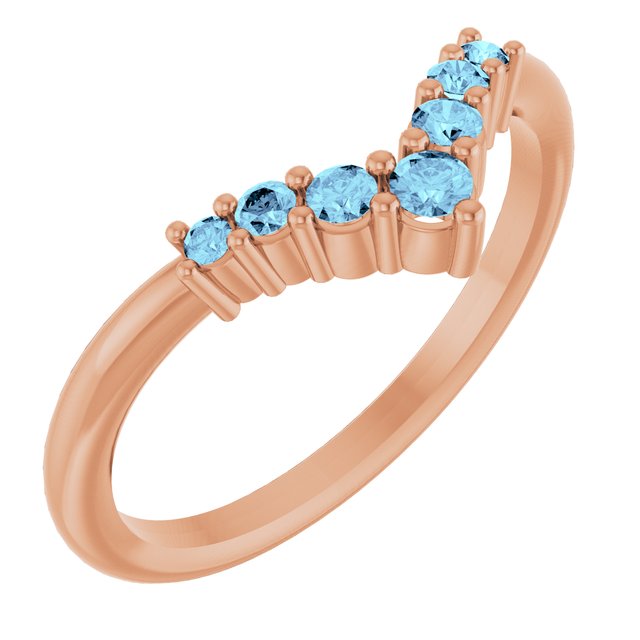 14K Rose Natural Aquamarine Graduated V Ring