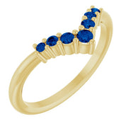 14K Yellow Natural Blue Sapphire Graduated V Ring
