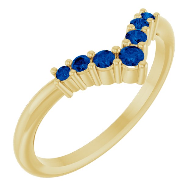 14K Yellow Natural Blue Sapphire Graduated V Ring