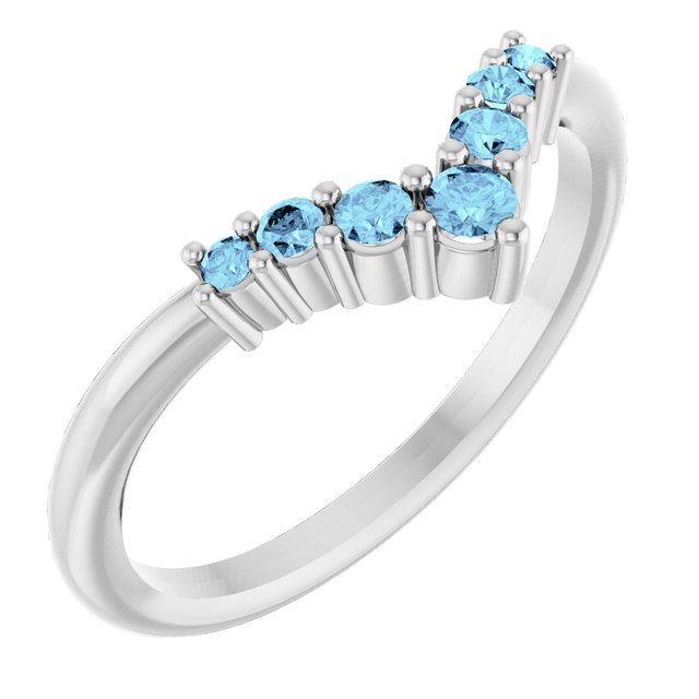 Platinum Natural Aquamarine Graduated V Ring