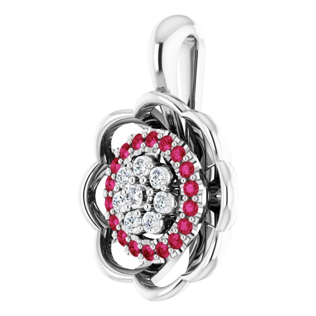 Sterling Silver Natural Ruby & 1/6 CTW Natural Diamond Pendant