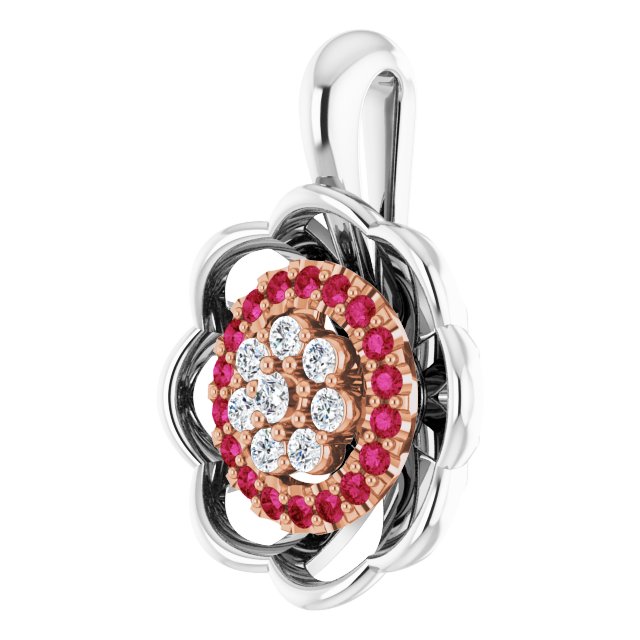 14K White/Rose Natural Ruby & 1/6 CTW Natural Diamond Pendant