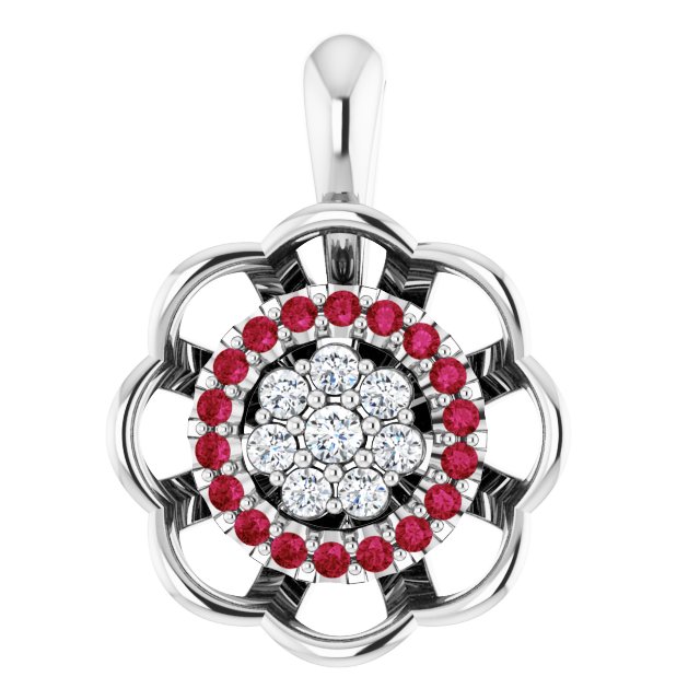 Sterling Silver Natural Ruby & 1/6 CTW Natural Diamond Pendant