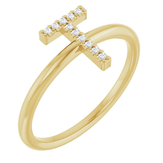 14K Yellow .04 CTW Natural Diamond Initial T Ring