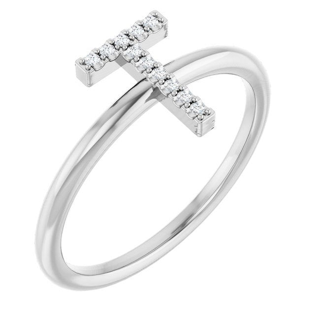 14K White .04 CTW Natural Diamond Initial T Ring