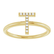14K Yellow .04 CTW Natural Diamond Initial T Ring