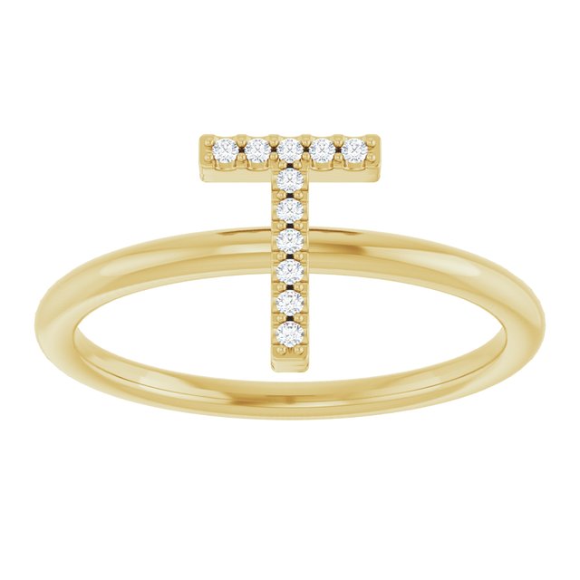 14K Yellow .04 CTW Natural Diamond Initial T Ring