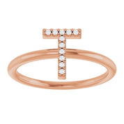14K Rose .04 CTW Natural Diamond Initial T Ring