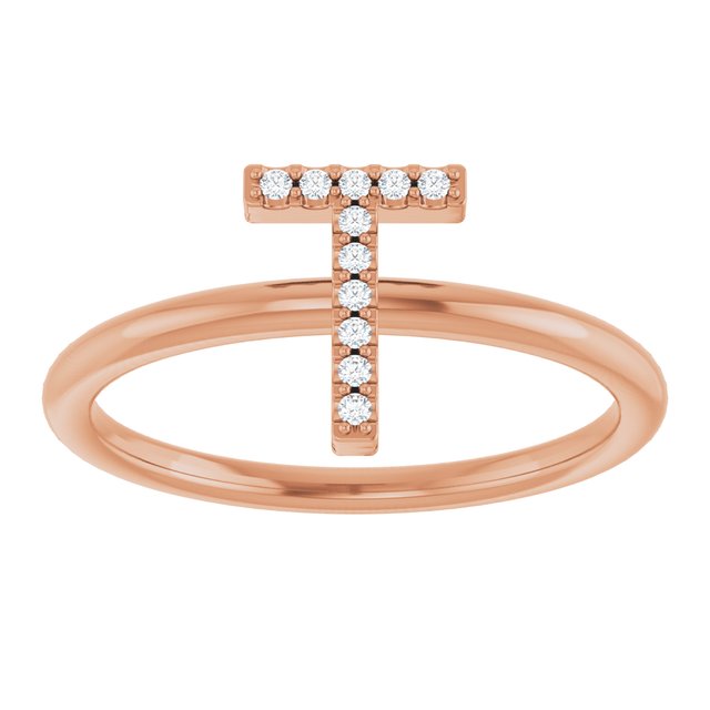 14K Rose .04 CTW Natural Diamond Initial T Ring