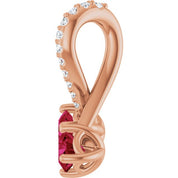 14K Rose Lab-Grown Ruby & .05 CTW Natural Diamond Pendant
