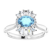 14K White Natural Aquamarine & 1/4 CTW Natural Diamond Ring