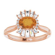 14K Rose Natural Citrine & 1/4 CTW Natural Diamond Ring