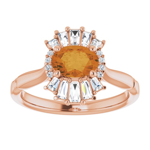 14K Rose Natural Citrine & 1/4 CTW Natural Diamond Ring