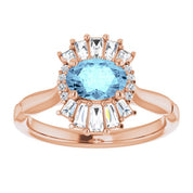 14K Rose Natural Aquamarine & 1/4 CTW Natural Diamond Ring