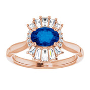 14K Rose Natural Blue Sapphire & 1/4 CTW Natural Diamond Ring