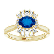 14K Yellow Natural Blue Sapphire & 1/4 CTW Natural Diamond Ring
