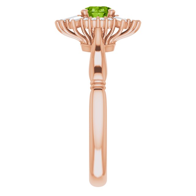 14K Rose Natural Peridot & 1/4 CTW Natural Diamond Ring