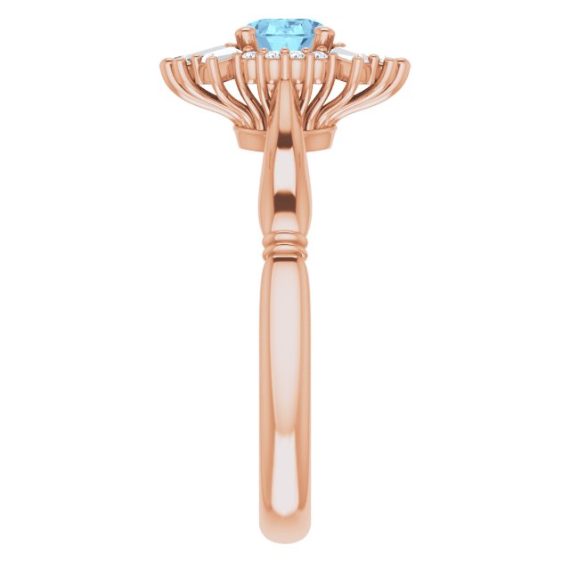 14K Rose Natural Aquamarine & 1/4 CTW Natural Diamond Ring