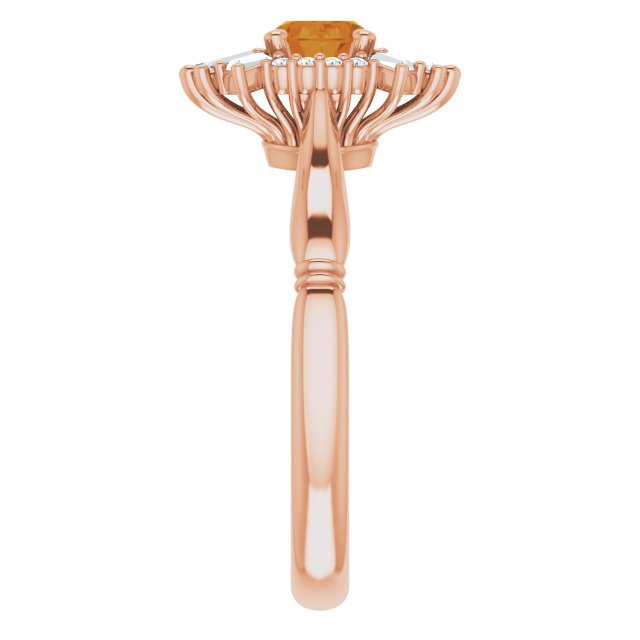 14K Rose Natural Citrine & 1/4 CTW Natural Diamond Ring