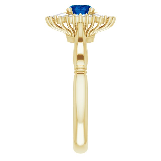 14K Yellow Natural Blue Sapphire & 1/4 CTW Natural Diamond Ring